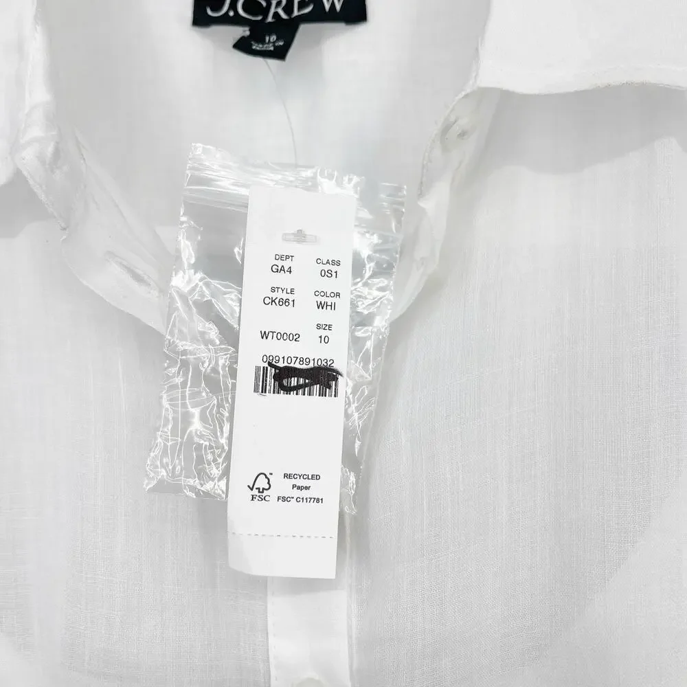 J.Crew Cerise Midi shirt-dress in ramie White Size 10 NWT Old Money Quiet Luxury - Picture 6 of 7